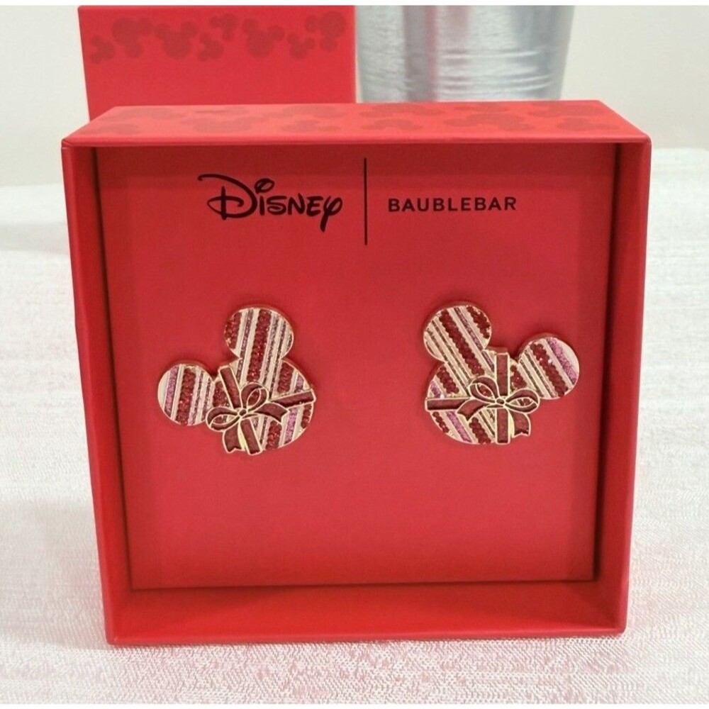 Disney x BaubleBar Mickey Mouse Christmas Gift Holiday Stud Earrings NIB